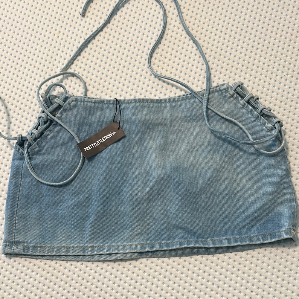 PrettyLittleThing Light Blue Lace-Up Denim Skirt